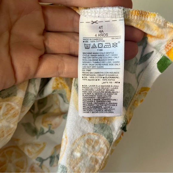 🌼 5/$25 Girls Lemon Print Dress White Yellow Summer Fruit Graphic Cotton Size 4T - Picture 3 of 6